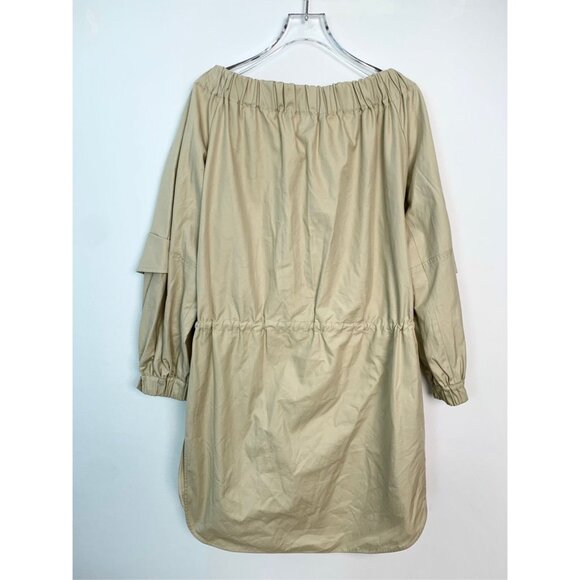 Max Mara Womens Twill Pleated Drawstring Dress With Patch Pockets Size 36 Khaki - Picture 2 of 6